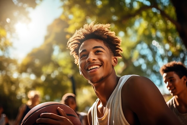 Portrait d'adolescent avec ballon de basket