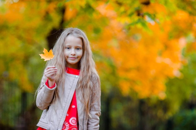 Portrait De L'adorable Petite Fille En Plein Air Au Beau Jour D'automne