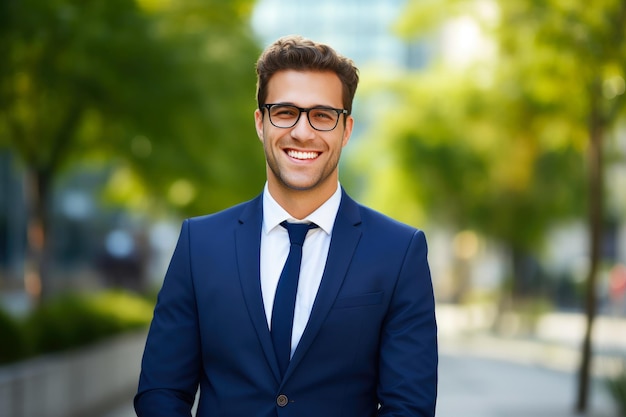 Portrait d'affaires en plein air Professionnel souriant dans les lunettes