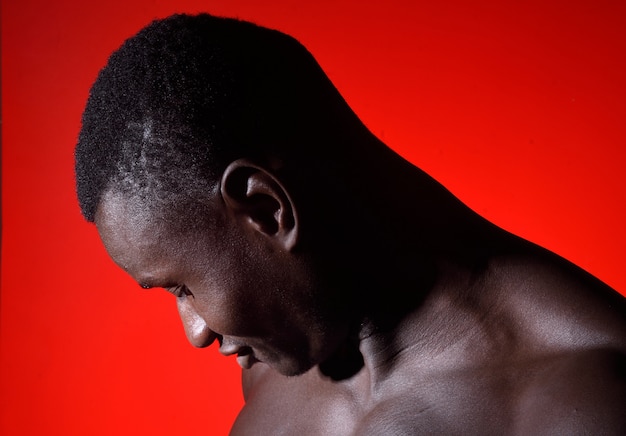 Portrait, africaine, baisser, rouge