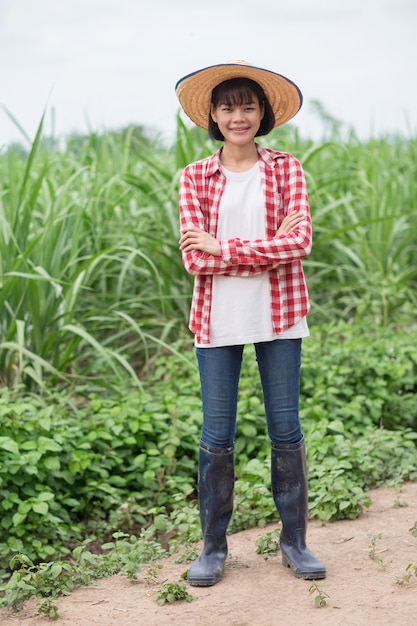 Portrait d'agriculteur asiatique dans un champ