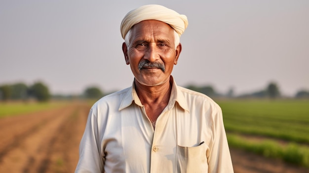 Portrait d'un agriculteur sur fond de ses champs