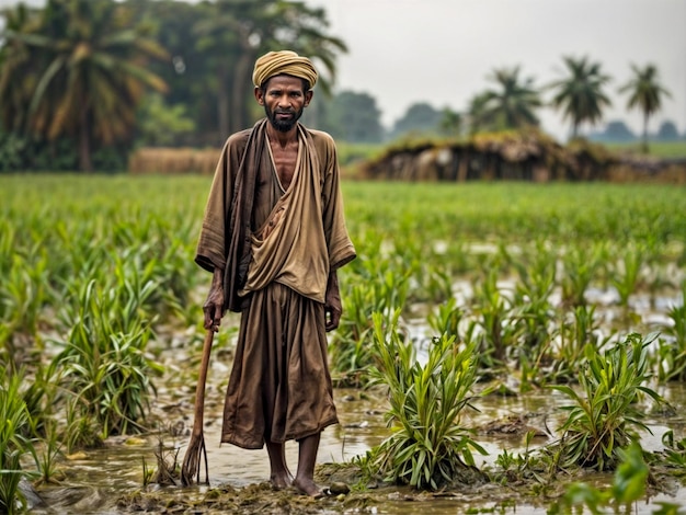 Photo portrait d'agriculteurs du bangladesh au milieu de vastes champs une vue rurale générée par l'ia