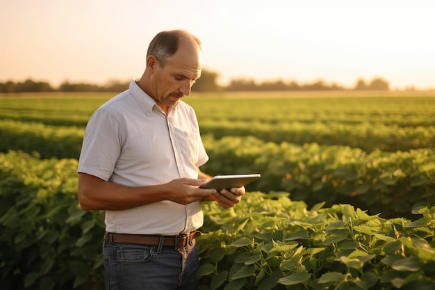 Photo portrait d'un agronome masculin confiant avec une tablette numérique générative par ai