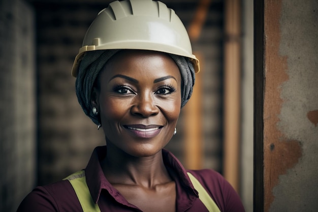 Portrait ai génératif architecte noir travailleur de la construction femme souriante confiante