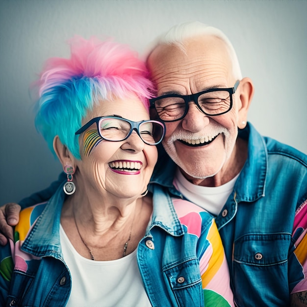 Portrait ai génératif d'un couple de rock aux cheveux colorés modernes et mignons romantiques