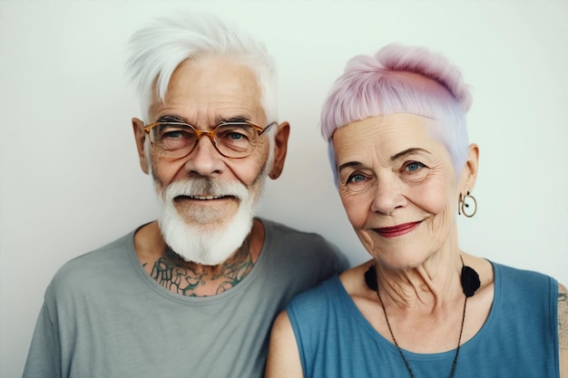 Portrait ai génératif d'un couple de rock aux cheveux colorés modernes et mignons romantiques