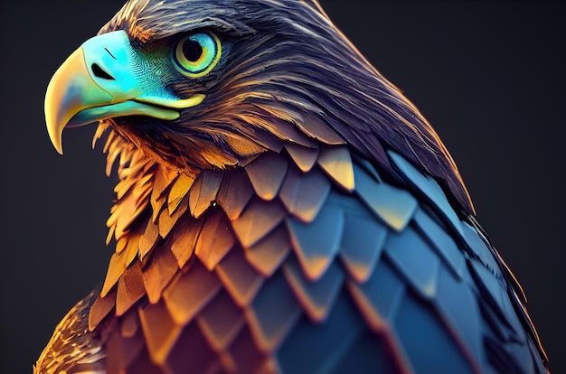 Portrait d'aigle aux couleurs fluo