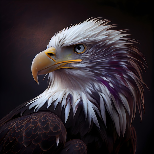 Portrait d'aigle sur fond sombre illustration 3d avec un tracé de détourage