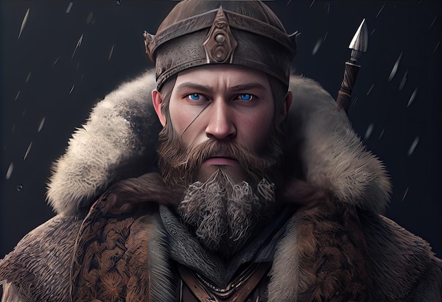 Portrait d'un ancien guerrier avec une barbe et en hiver Générer Ai