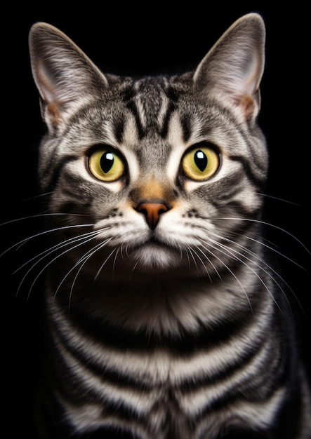 Portrait animal d'un chat américain à poil court sur fond noir conceptuel pour le cadre