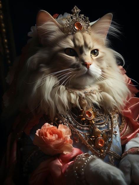 Portrait d'animal de compagnie d'un chat Maine Coon régal allongé avec un air de majesté Portez un costume d'anniversaire