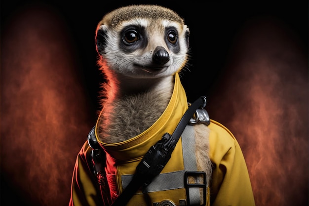 Photo portrait d'un animal dans un pompier uniforme sur un fond isolé