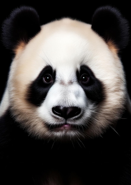 Portrait d'animal d'un panda sur un fond sombre conceptuel pour le cadre