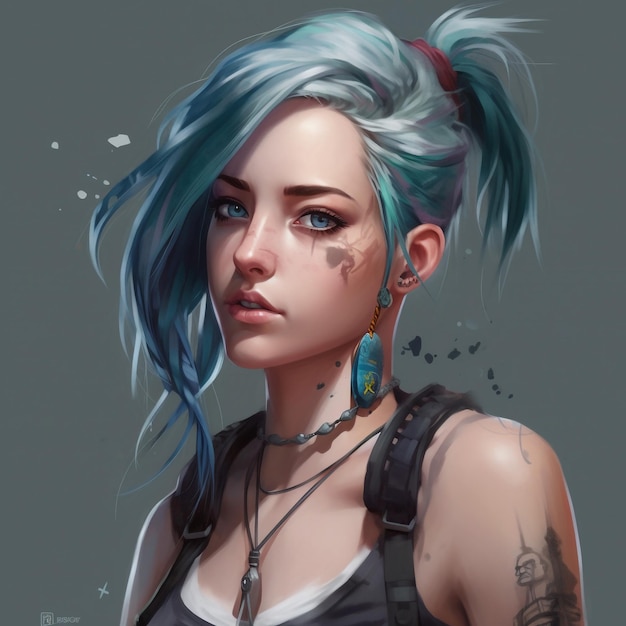 portrait anime jinx de la ligue des légendes tresses grunge