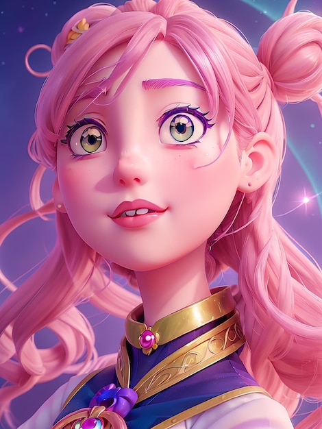 portrait d'anime de Sailor Moon yeux d'anime parfaits beaux cheveux de couleur triadique complexes