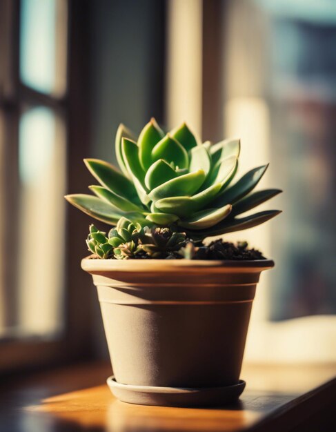 Un portrait d'après-midi d'une plante en pot dans un environnement blanc