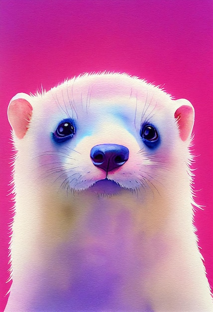 Portrait à l'aquarelle d'un animal terrestre furet mignon