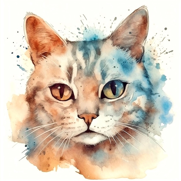 Portrait à l'aquarelle d'un chat Illustration de style croquis Pour créer des affiches autocollants cartes postales imprime des sublimations générées par l'IA