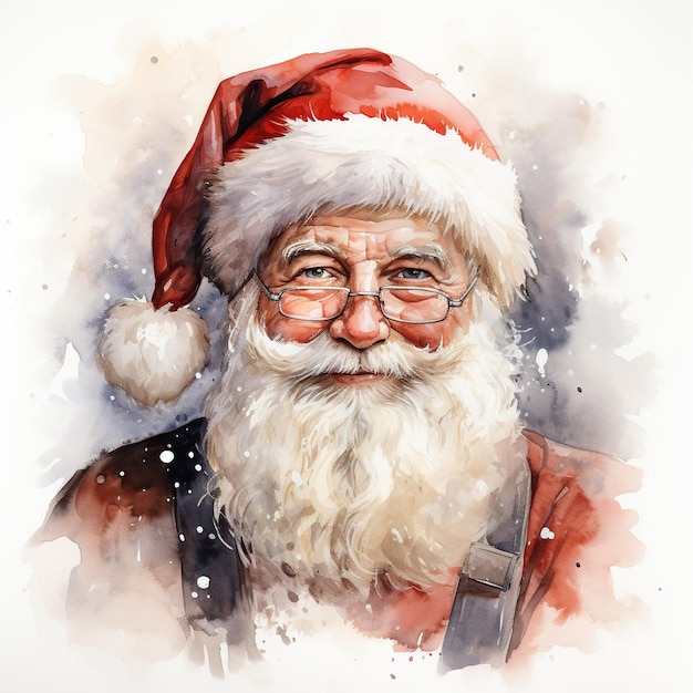 Portrait d'aquarelle du Père Noël sur fond blanc