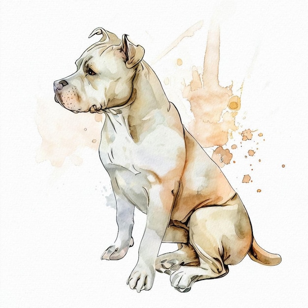 Photo portrait à l'aquarelle d'une élégance pastel d'un chien amstaff