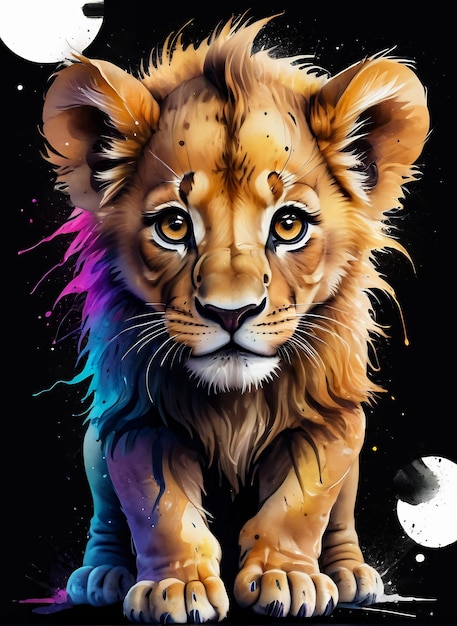 Photo portrait à l'aquarelle lion mignon illustration d'animal de safari imprimable sur le mur œuvre d'art