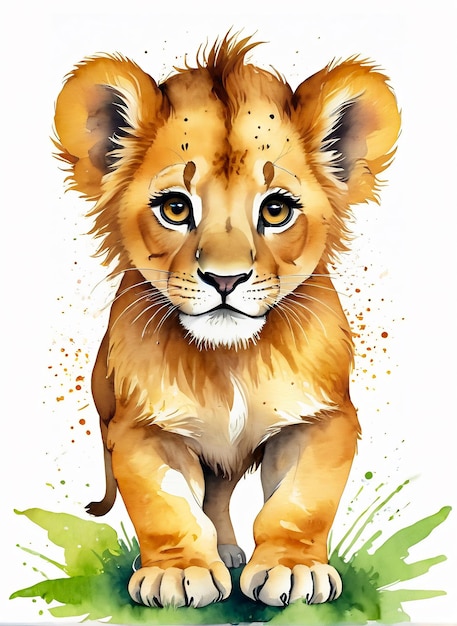 Photo portrait à l'aquarelle lion mignon illustration d'animal de safari imprimable sur le mur œuvre d'art