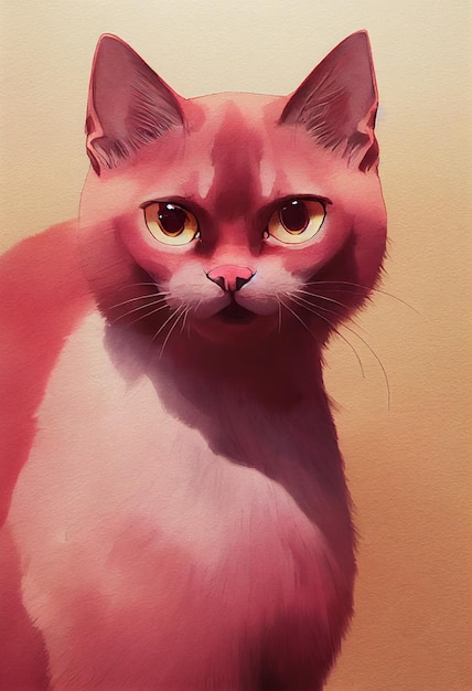 Portrait à l'aquarelle d'un mignon chat tonkinois