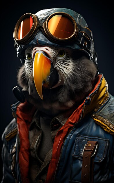 Portrait de l'ara pirate costume d'aviateur exotique chapeau d'aviateur vol Goggl collections d'arts animaux