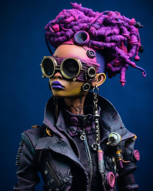 Portrait en argile d'une fille punk cybergoth