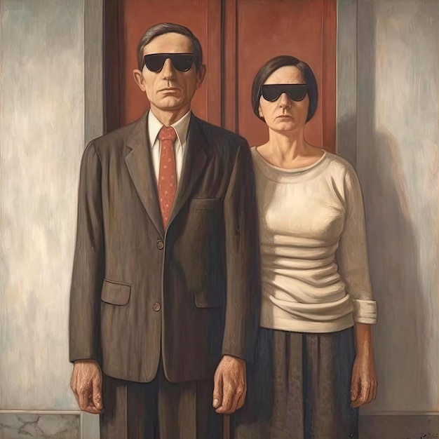 Portrait d'art d'un couple aveugle avec des lunettes de soleil Generative AI