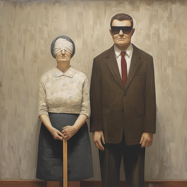 Portrait d'art d'un couple aveugle avec des lunettes de soleil Generative AI