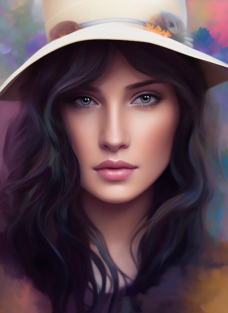 Portrait artistique d'une belle femme au chapeau