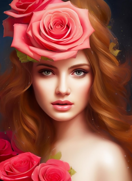 Portrait artistique d'une belle femme entourée de roses