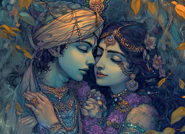 portrait artistique de radha krishna dans l'amour