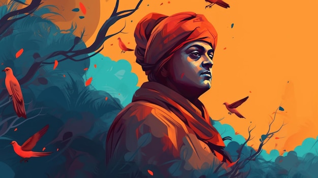 Le portrait artistique de Swami Vivekananda est une IA générative.