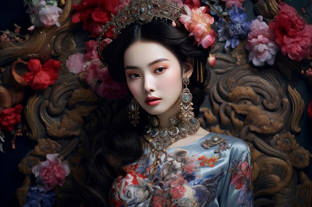 Portrait asiatique de luxe Ornate Génère Ai