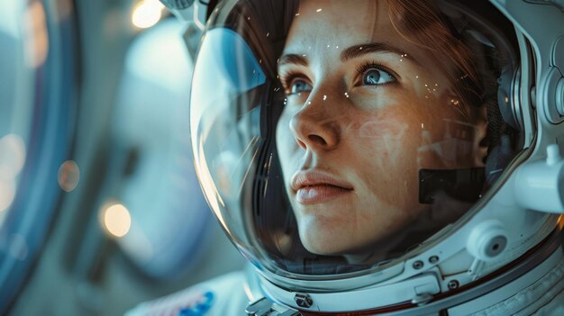 Photo portrait d'une astronaute sur l'exploration spatiale et l'innovation au-delà de la terre