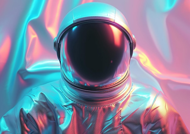 Portrait d'astronaute holographique contre un fond gradient vibrant AI générative