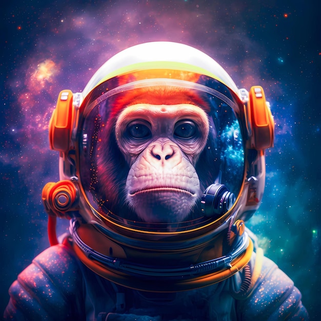 Portrait d'astronaute de singe mignon surréaliste dans l'espace extra-atmosphérique coloré et vibrant