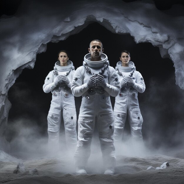 Photo portrait d'astronautes habillés en blanc