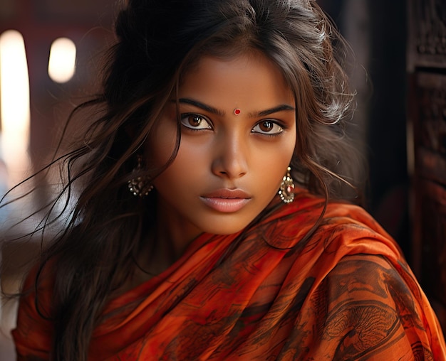Portrait d'une authentique fille indienne cultivée