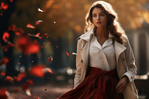 Portrait d'automne d'une jolie femme Automne la saison dorée de l'année feuilles tombantes romance élégance vêtements élégants présentable Tendance de la mode belle combinaison de couleurs