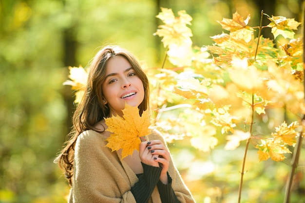 Portrait d'automne de mode de femme élégante, posant sur le parc.