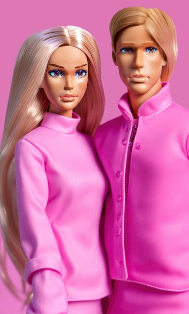 Portrait de Barbie et Ken en tenue tendance rose