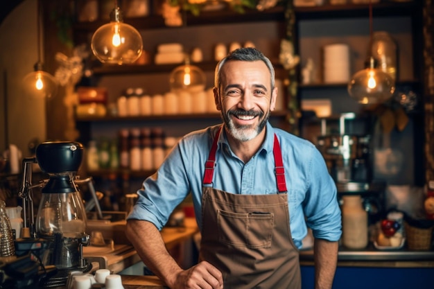 Portrait d'un barista gai et souriant