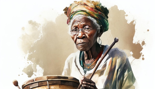 Portrait d'un batteur africain dans un style aquarelle par Generative AI