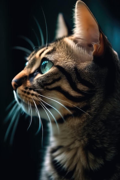 Portrait d'un beau chat en gros plan Macro photographie sur fond sombre Generative AI