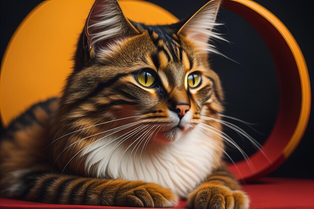 Portrait d'un beau chat Maine Coon sur un fond sombre