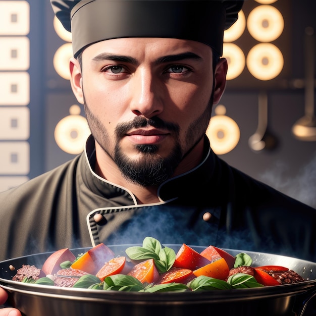 Portrait d'un beau chef professionnel travaillant dans la cuisine d'un restaurant AI générative